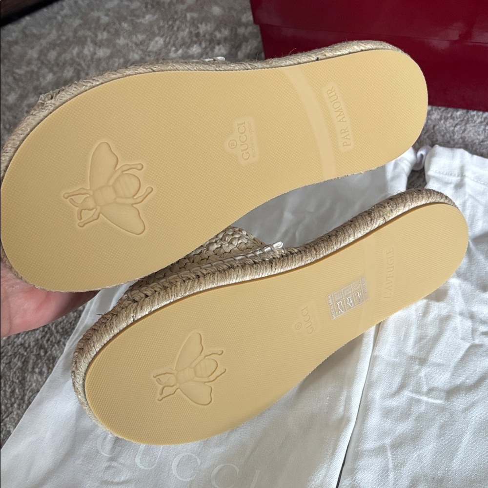 New with box! Authentic Gucci Women's Sz 36 Espadrille Slides with Crystal $930 - Picture 4 of 9
